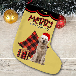 Buffalo Plaid Golden Retriever Dog Large Christmas Stocking