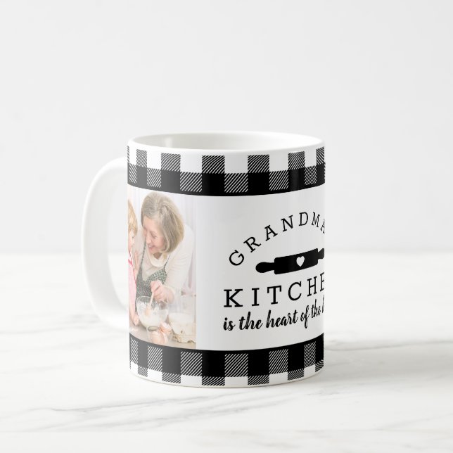 Buffalo Plaid Grandma's Kitchen Photo Coffee Mug (Front Left)