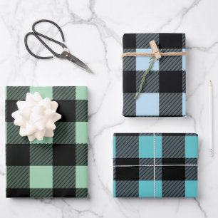 Buffalo Plaid Green And Blue Shades Wrapping Paper Sheet