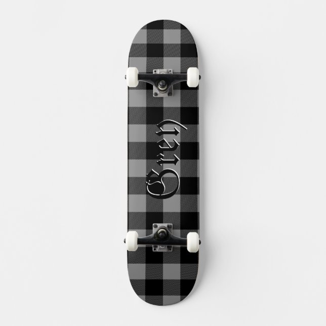 Buffalo Plaid Grey Tartan Scottish Plaid Pattern Skateboard (Front)