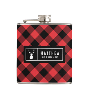 Buffalo Plaid Groomsman Hip Flask