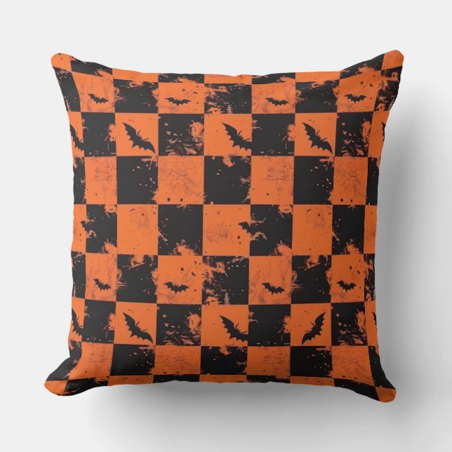 Buffalo Plaid Halloween Throw Pillow (Front)