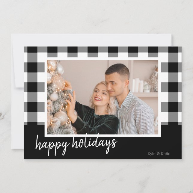 Buffalo Plaid Happy Holidays Photo Christmas Card (Front)