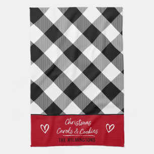 Buffalo Plaid Heart Christmas Carols and Cookies K Kitchen Towel