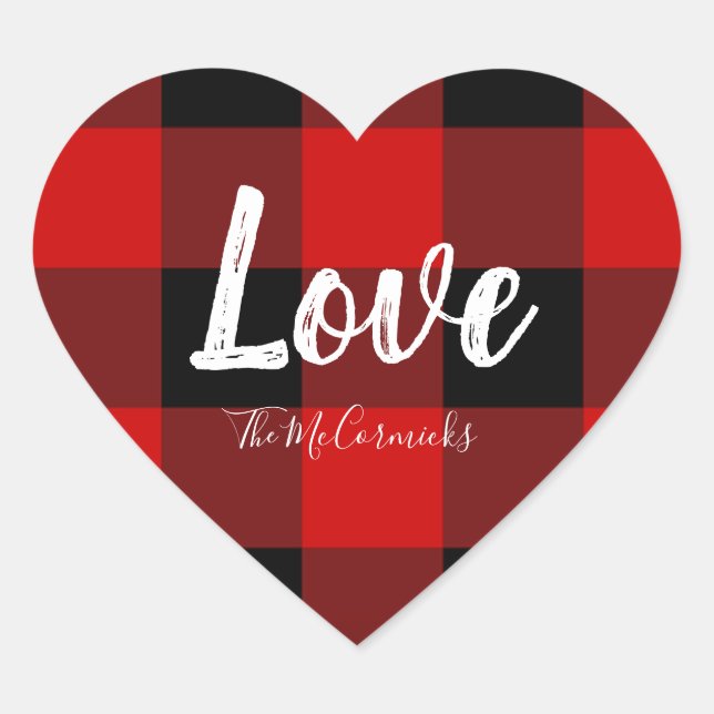 Buffalo Plaid Heart Love Valentines Heart Sticker (Front)