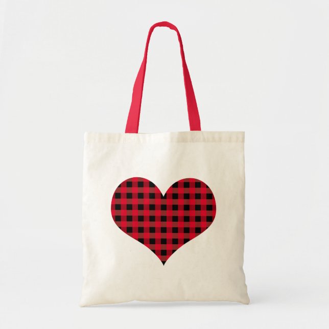 Buffalo plaid heart tote bag (Front)