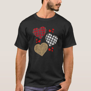 Buffalo Plaid Hearts Valentines Day Leopard Cheeta T-Shirt