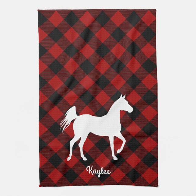 Buffalo Plaid Horse Lover Kitchen Towel (Vertical)