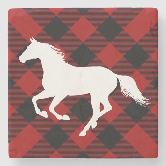 Buffalo Plaid Horse or Pony Lover Stone Coaster (Front)