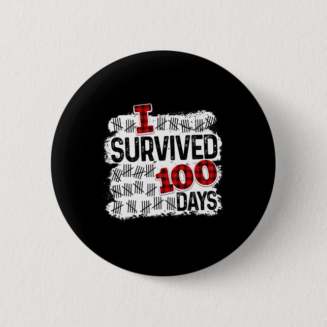 Buffalo Plaid I Survived 100 Days Of School Studen 2 Inch Round Button (Front)