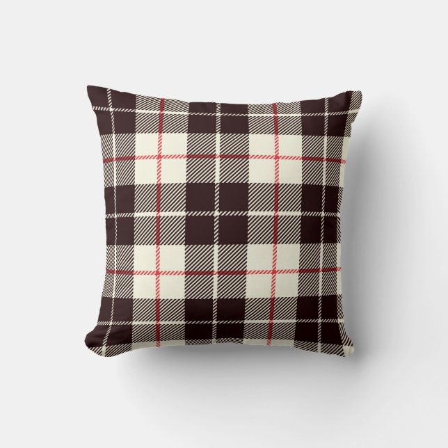 Buffalo Plaid In Black, Tan and Red Throw Pillow (Front)