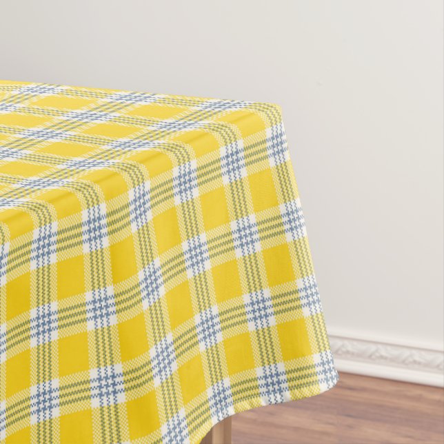 Buffalo Plaid in Yellow, White, and Navy Tablecloth (In Situ)