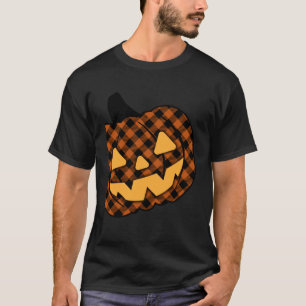 Buffalo Plaid Jack-O-Lantern Cute Fall Pumpkin T-Shirt