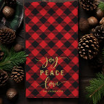 Buffalo Plaid Joy Peace Love Monogram Christmas Kitchen Towel<br><div class="desc">Buffalo Plaid Joy Peace Love Monogram Christmas decor hand towel</div>