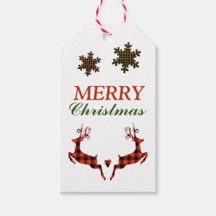 Buffalo Plaid Leaping Deer Christmas Gift Tags