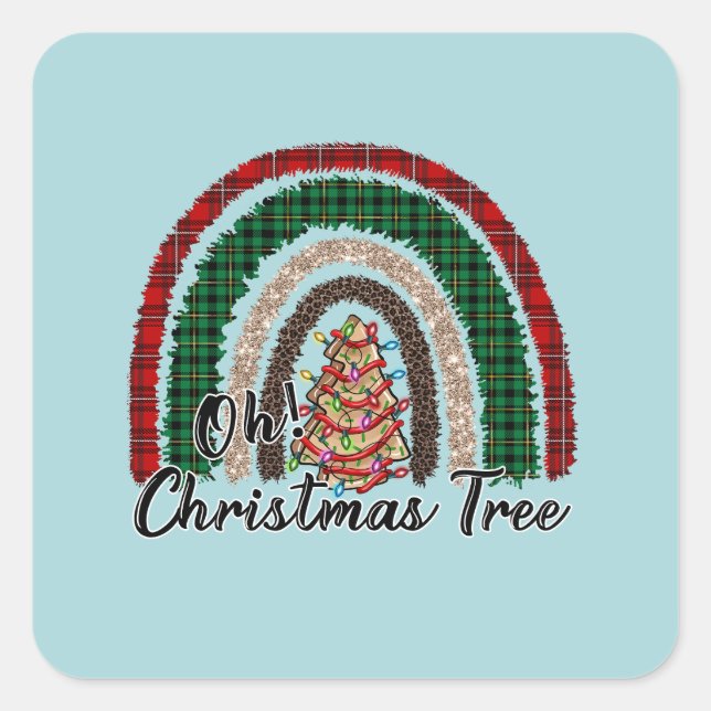 Buffalo Plaid & Leopard Print Rainbow (2) Square Sticker (Front)