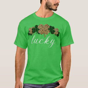 Buffalo Plaid Leopard Shamrock Clover Lucky St Pat T-Shirt