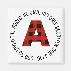 Buffalo Plaid Letter A Monogram Magnet