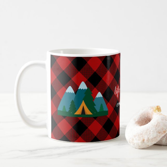 Buffalo Plaid Life Is Better Camping Coffee Mug (With Donut)