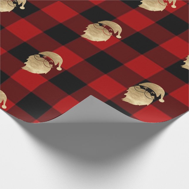 Buffalo Plaid Lomberjack Gold Santa Winter Black Wrapping Paper (Corner)