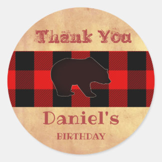 Buffalo Plaid Lumberjack Birthday Thank You Favour Classic Round Sticker