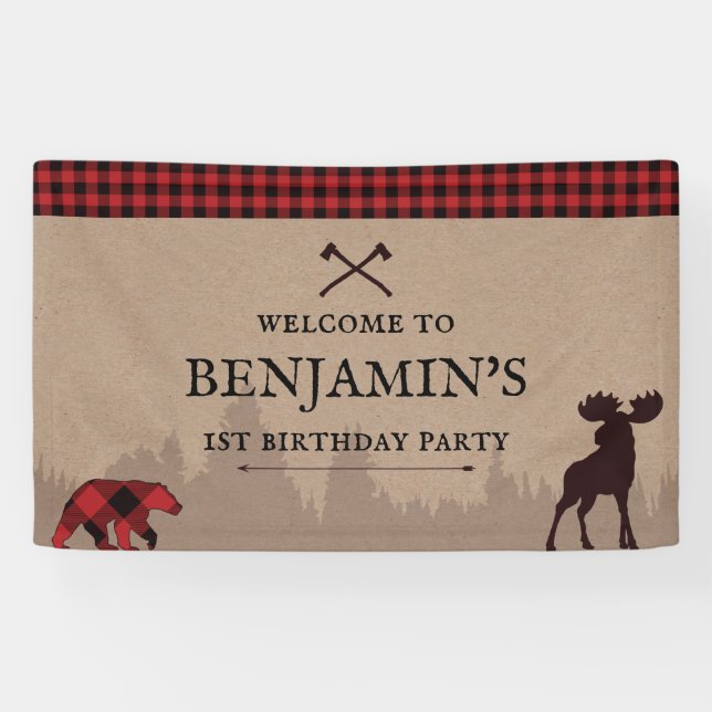 Buffalo Plaid Lumberjack Birthday Welcome Sign (Horizontal)