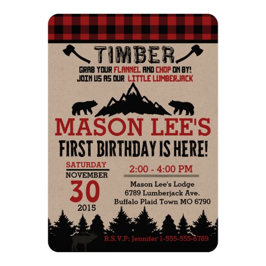 Buffalo Plaid Lumberjack First Birthday Invitation