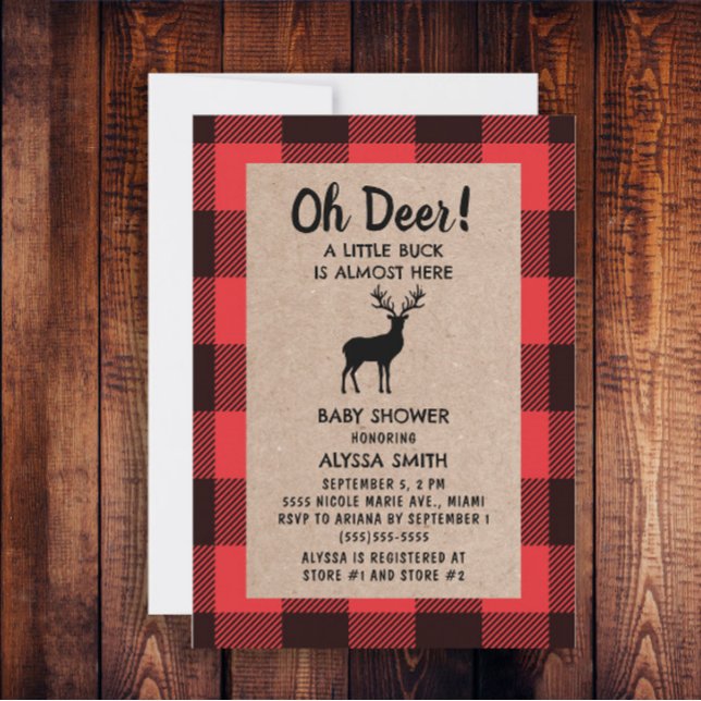 Buffalo Plaid Lumberjack Oh Deer Baby Boy Invitation (Creator Uploaded)