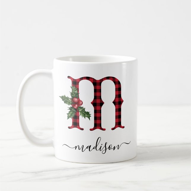 Buffalo Plaid M Monogram Christmas Coffee Mug (Gauche)