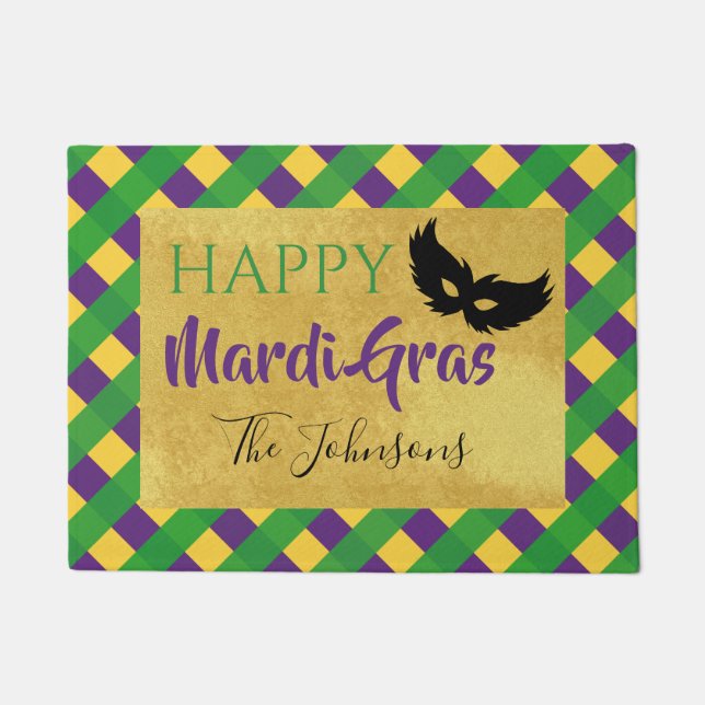 Buffalo Plaid Mardi Gras Style Doormat (Front)