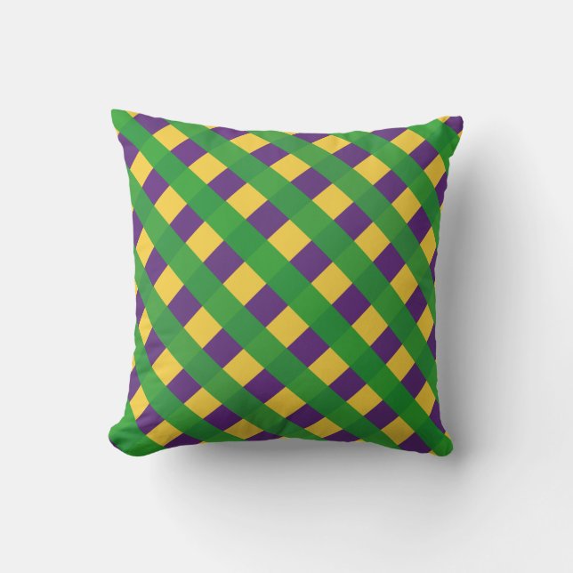 Buffalo Plaid Mardi Gras Style Throw Pillow (Front)