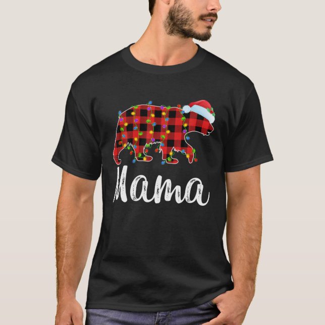 Buffalo Plaid Matching Family Christmas Mama Bear T-Shirt (Front)