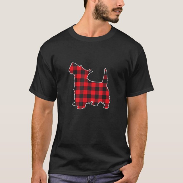 Buffalo Plaid Matching Family Pajamas Scottie Dog  T-Shirt (Front)