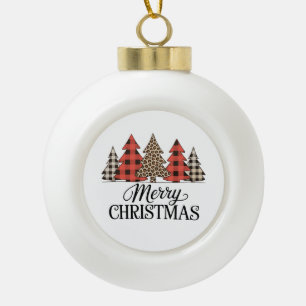 Buffalo Plaid Merry Christmas Family Holiday Xmas Ceramic Ball Christmas Ornament