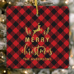 Buffalo Plaid Merry Christmas Monogram Ceramic Ornament<br><div class="desc">Buffalo Plaid Merry Christmas Monogram Metal Ornament</div>
