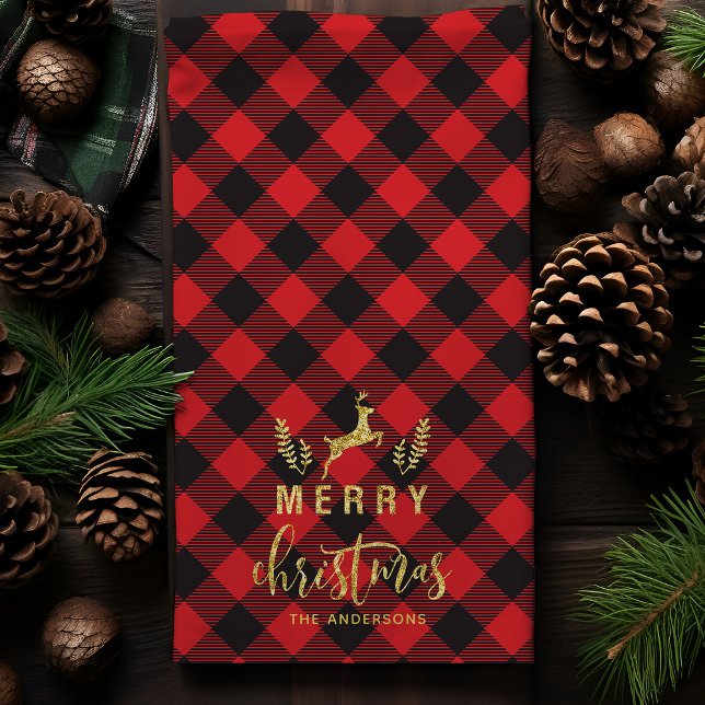 Buffalo Plaid Merry Christmas Monogram Christmas Kitchen Towel (Creator Uploaded)