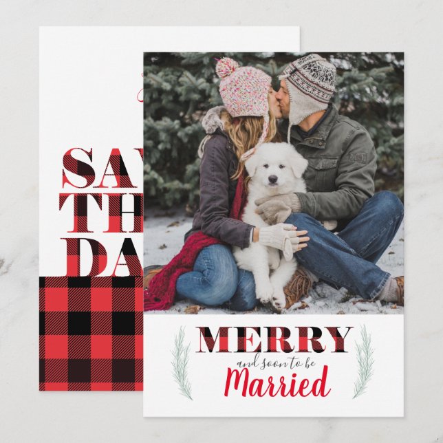 Buffalo Plaid Merry Christmas Photo Save the Date Invitation (Front/Back)