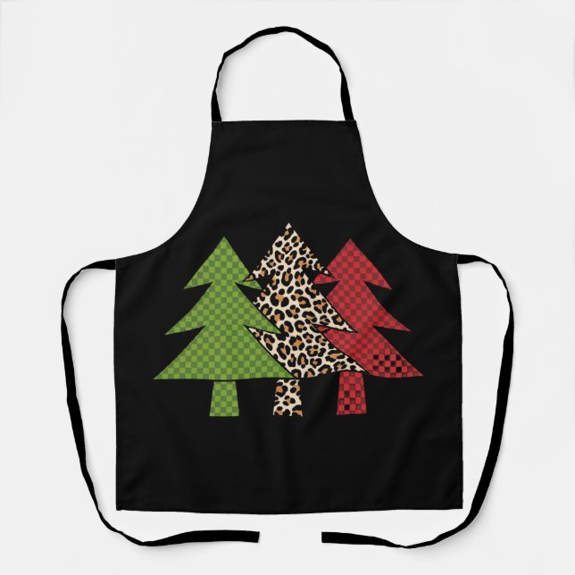 Buffalo Plaid Merry Christmas Tree Family Matching Apron (Front)