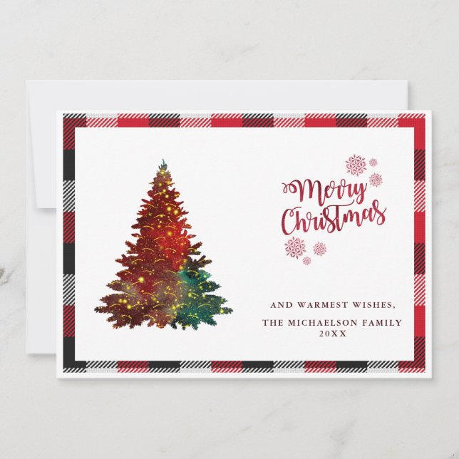 Buffalo Plaid Merry Christmas Tree Holiday Card (Front)
