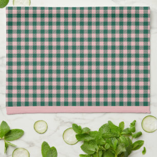 Buffalo Plaid Modern Holiday Green & Pink Kitchen Towel
