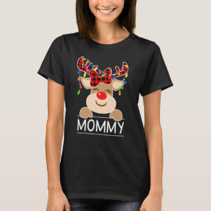 Buffalo Plaid Mommy Reindeer Christmas Light Famil T-Shirt