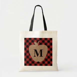 Buffalo Plaid Monogram Apple Teacher Bag