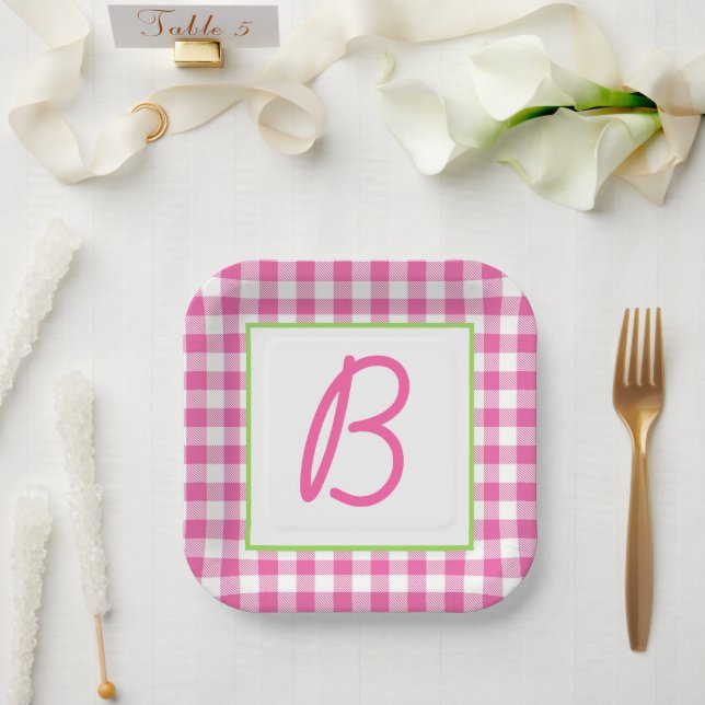 Buffalo Plaid Monogrammed Paper Plate (Wedding)