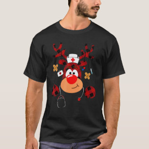 Buffalo Plaid Moose Christmas Reindeer Nurse Funny T-Shirt