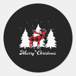 Buffalo Plaid Moose Family Christmas Pajama Outfit Classic Round Sticker