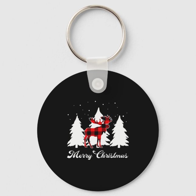 Buffalo Plaid Moose Family Christmas Pajama Outfit Keychain (Front)