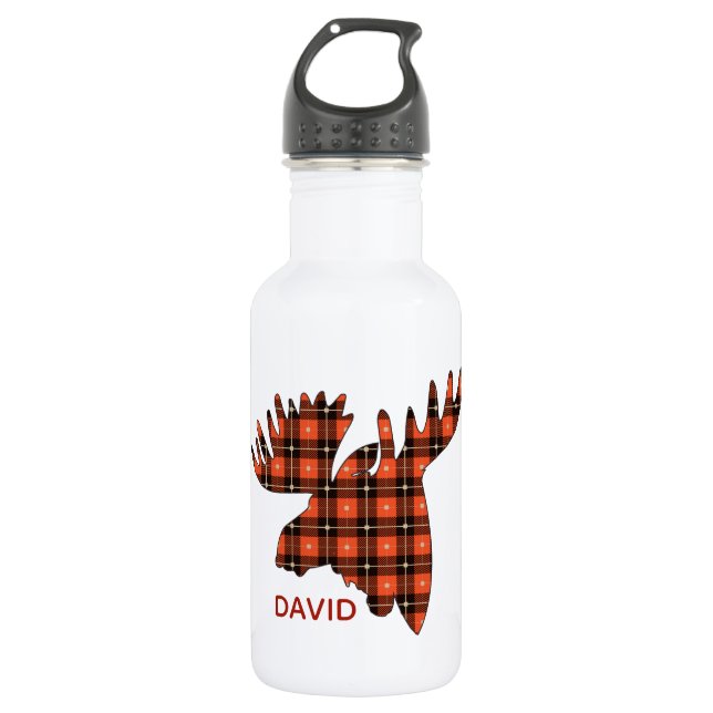 Buffalo Plaid Moose Head Silhouette 532 Ml Water Bottle (Front)