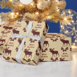 Buffalo Plaid Moose Pattern Christmas Wrapping Paper<br><div class="desc">A red and black buffalo print silhouette bull moose combines with a matching acorn and leaves to form an attractive pattern on this Holiday wrapping paper. Separating the repeated images is matching red script that says "Merry Christmas". The pattern is placed on a light gold background to form a unique...</div>