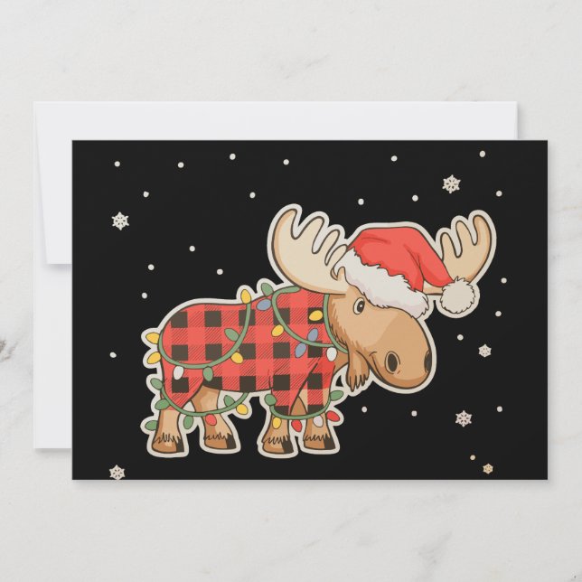 Buffalo Plaid Moose Santa Hat Christmas Tree Light Invitation (Front)