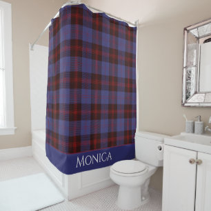 Buffalo plaid navy blue red monogram name